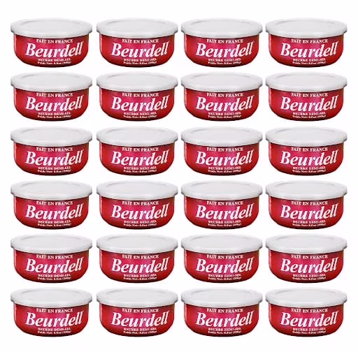 Beurdell Canned French Butter �m?100% Natural Salted Pasteurized Real Butter | Long Shelf Life Emergency Survival Food | Great for Cooking, Baking, RV & Camping | Pull Top Lid | Pack of 24 | France