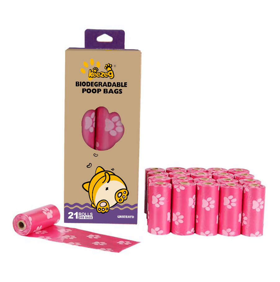21 Rolls 0.01mm Black Pink Paw-Shaped Biodegradable Dog Poop Bags Portable Plastic Box Package Cats Dogs