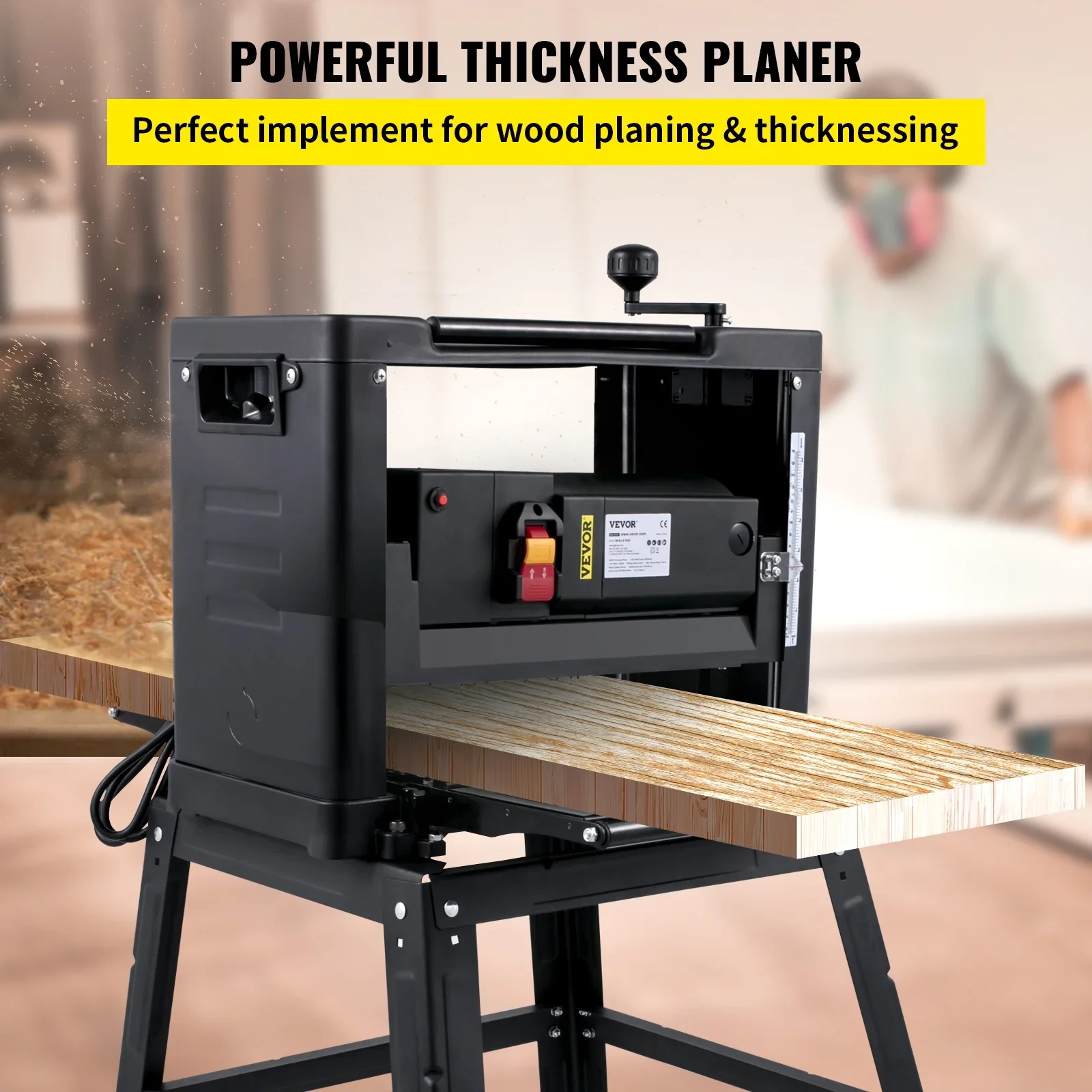 VEVORbrand 12.5 Thickness with detachable stand, Foldable Wood Planer 1500W Thickness Woodworking 315/min Feed Rate Double Cutter Benchtop Thickness Planer with Dust Exhaust Interface Stand