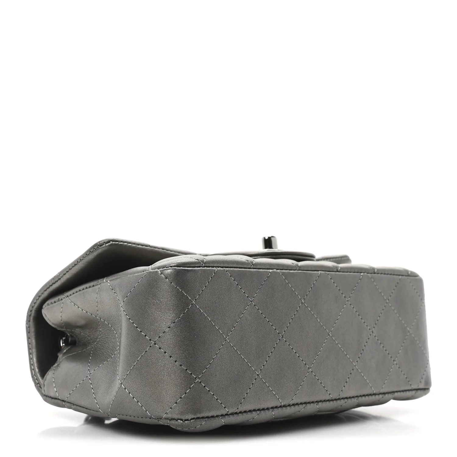Metallic Lambskin Quilted Mini Rectangular Flap  Dark Grey