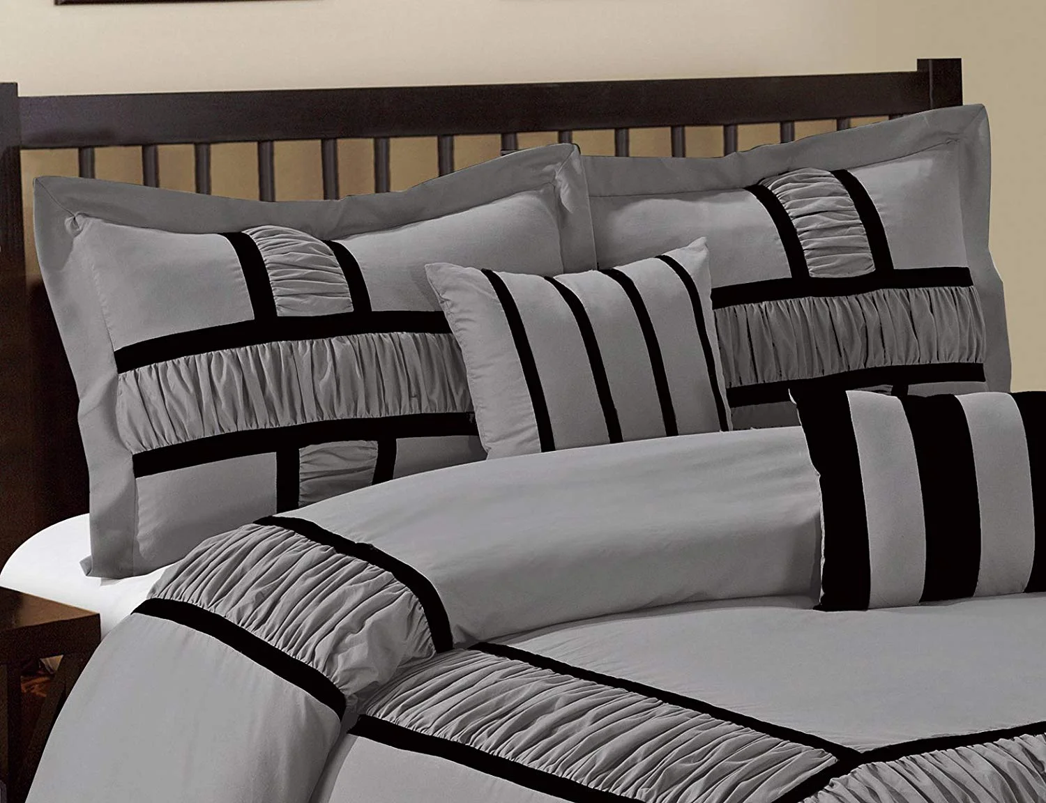 HIG Gray 7 Piece Bed in a Bag Comforter Set, Queen Bed Sets for Adults