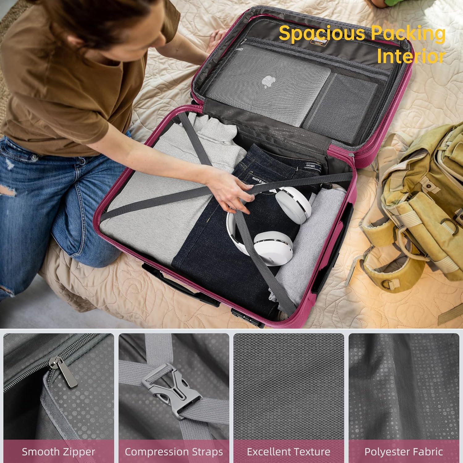 Ensemble de 6 valises, ensemble de valises rigides extensibles avec roulettes multidirectionnelles, ensemble de bagages à roulettes légers