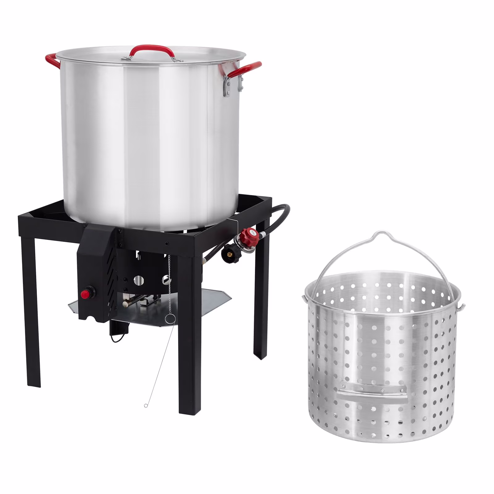 Huisuilinss 80 Qt Seafood Boiling Kit with Strainer, Outdoor Seafood Boil Pot and Basket with 110, 000 Btus Propane Burner and 0 - 10 PSI Regulatored for Cooking Shrimp and Crab