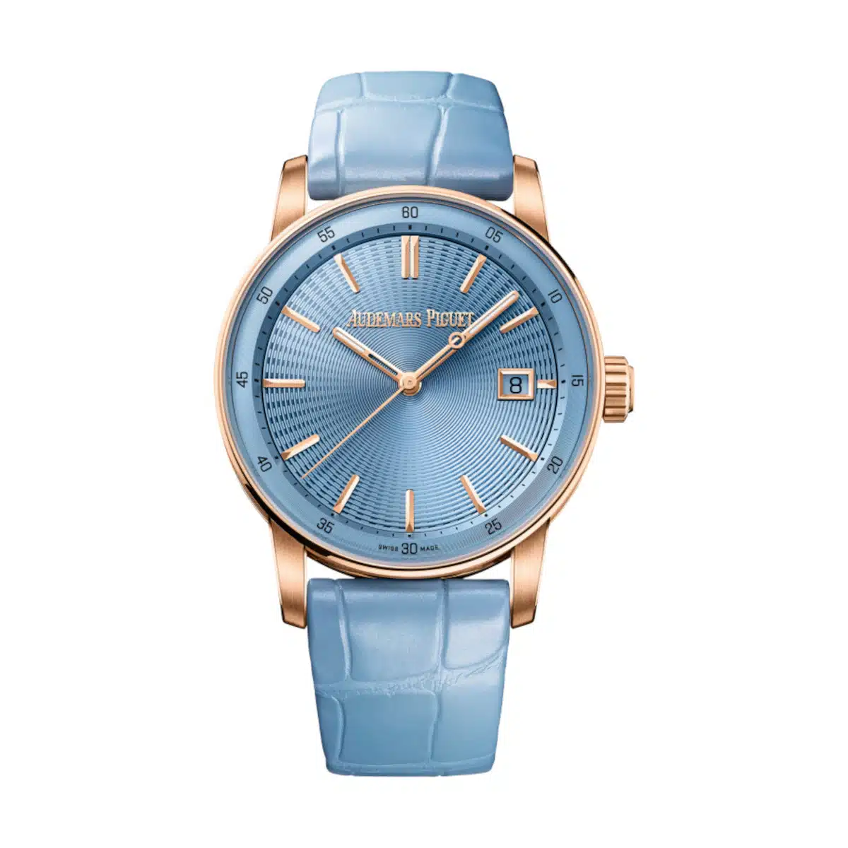 【Super Clone】Audemars Piguet Code 11.59 Selfwinding Pink Rose Gold Light Blue Dial 38mm Leather Strap | 77410OR.OO.A344CR.01