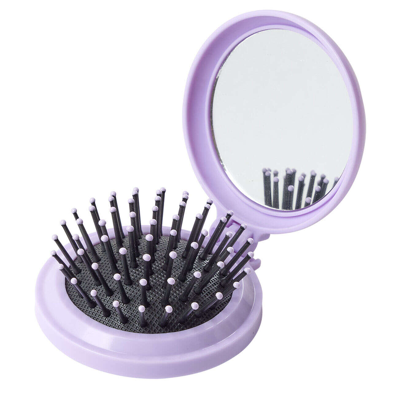 Brosse à cheveux pliable ronde avec miroir Ø6,5cm (3 modèles)