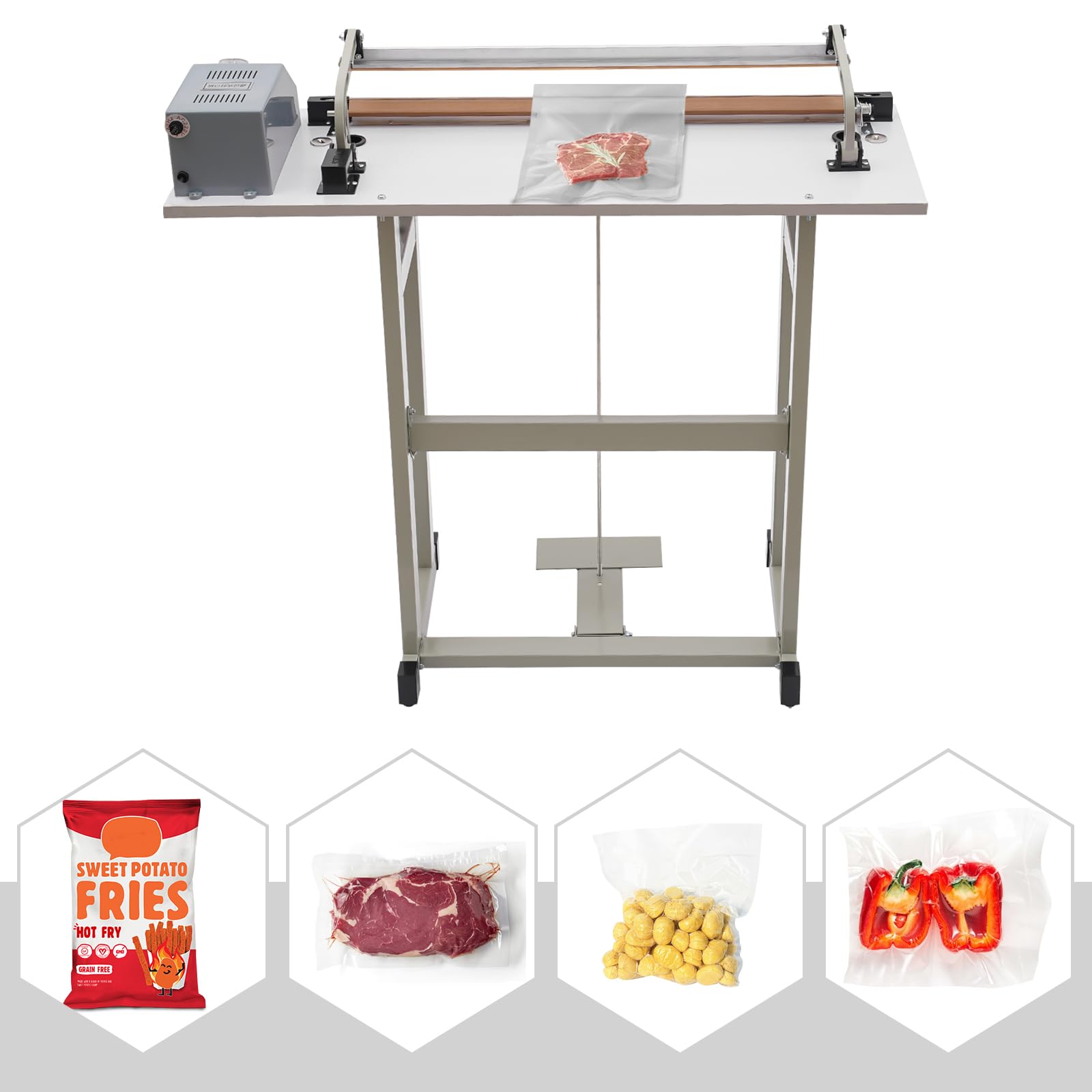 Foot Pedal Heat Sealing Machine, 110V 850W Portable Plastic Bag Sealing Machine, 22.83in Foot Pedal Impulse Sealer with Cutter, 0.6mm Wide Seal and Foot Control, for Industrial and Commercial Use