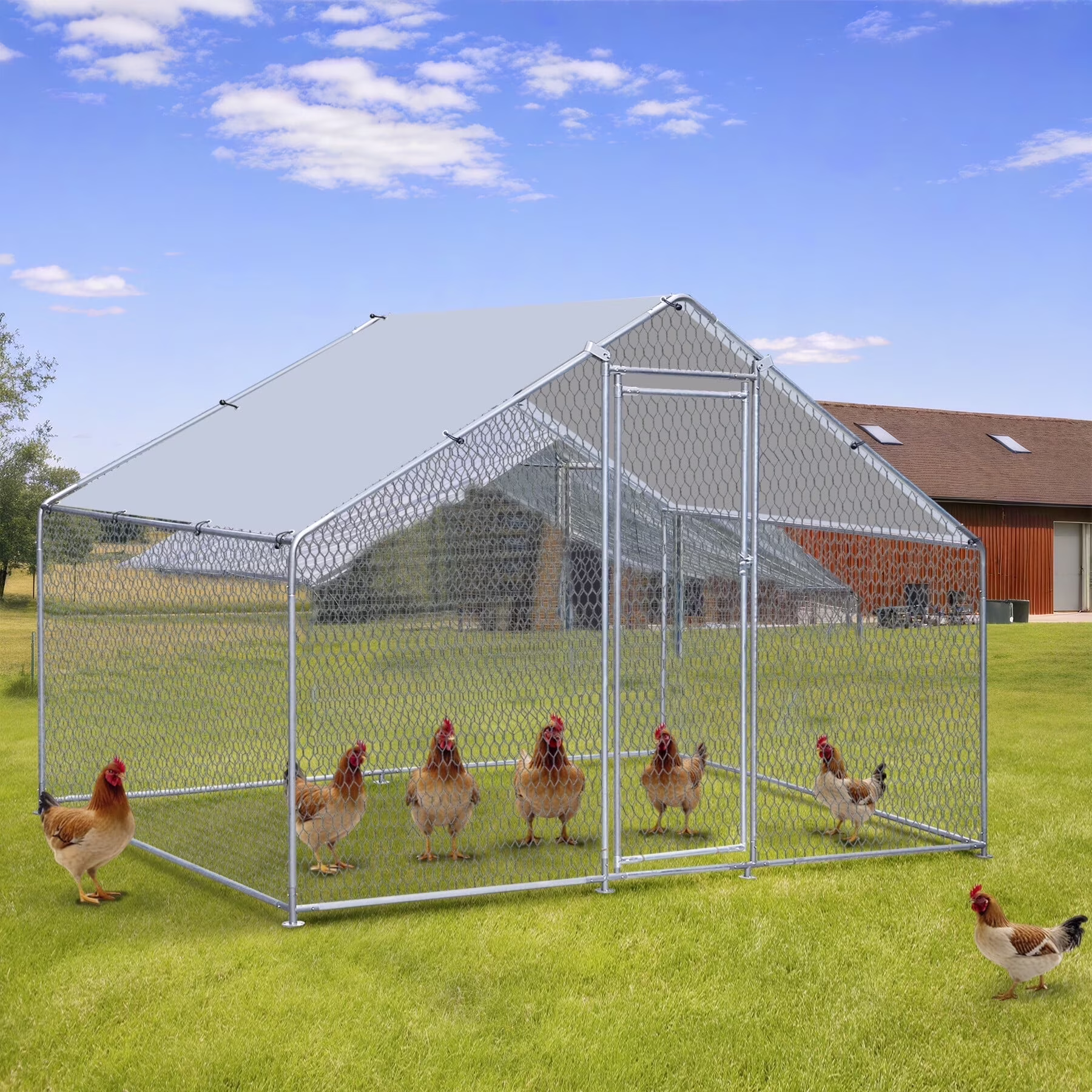 Homgarden 9.9ft Chicken Coop Metal Walk - in Poultry Cage Chicken Run for 6 - 10 Chickens Waterproof & Anti - UV Yard, Farm