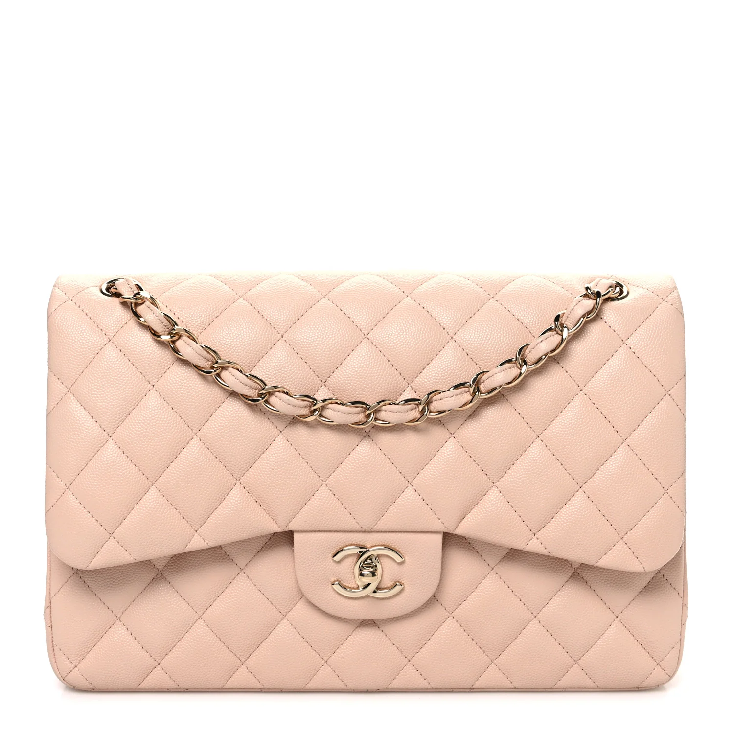 Caviar Quilted Jumbo Double Flap Light Beige