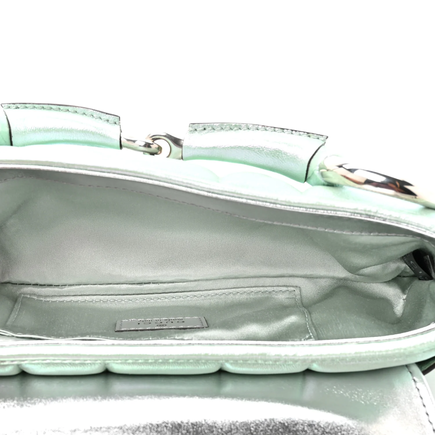 Iridescent Nappa Vertical Matelasse Small Maxi Horsebit Chain Shoulder Bag Iridescent Salvy Green