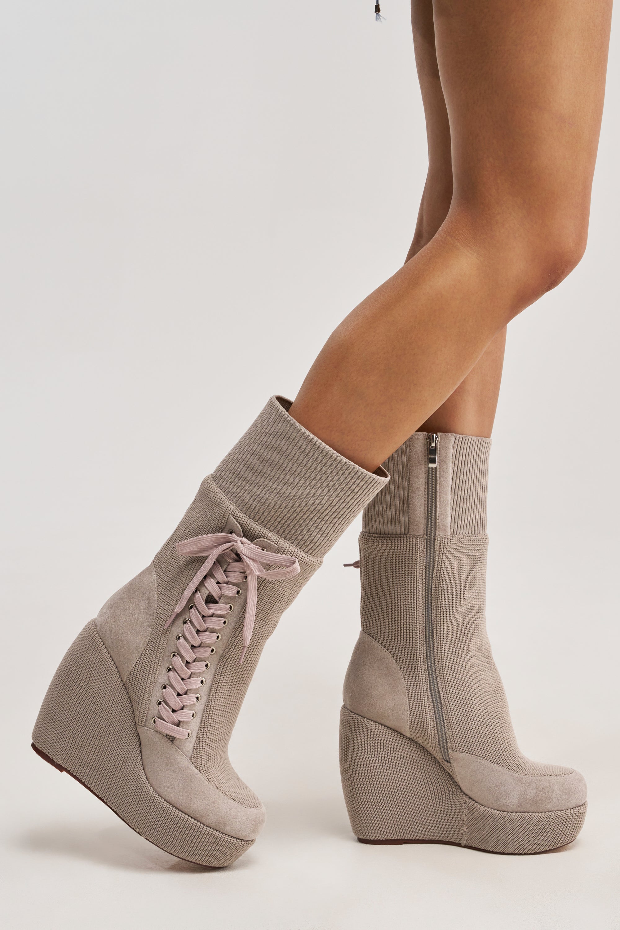 AKIRA GOLD WHATEVER WARM GREY CANVAS WEDGE BOOTIE - Akira Store