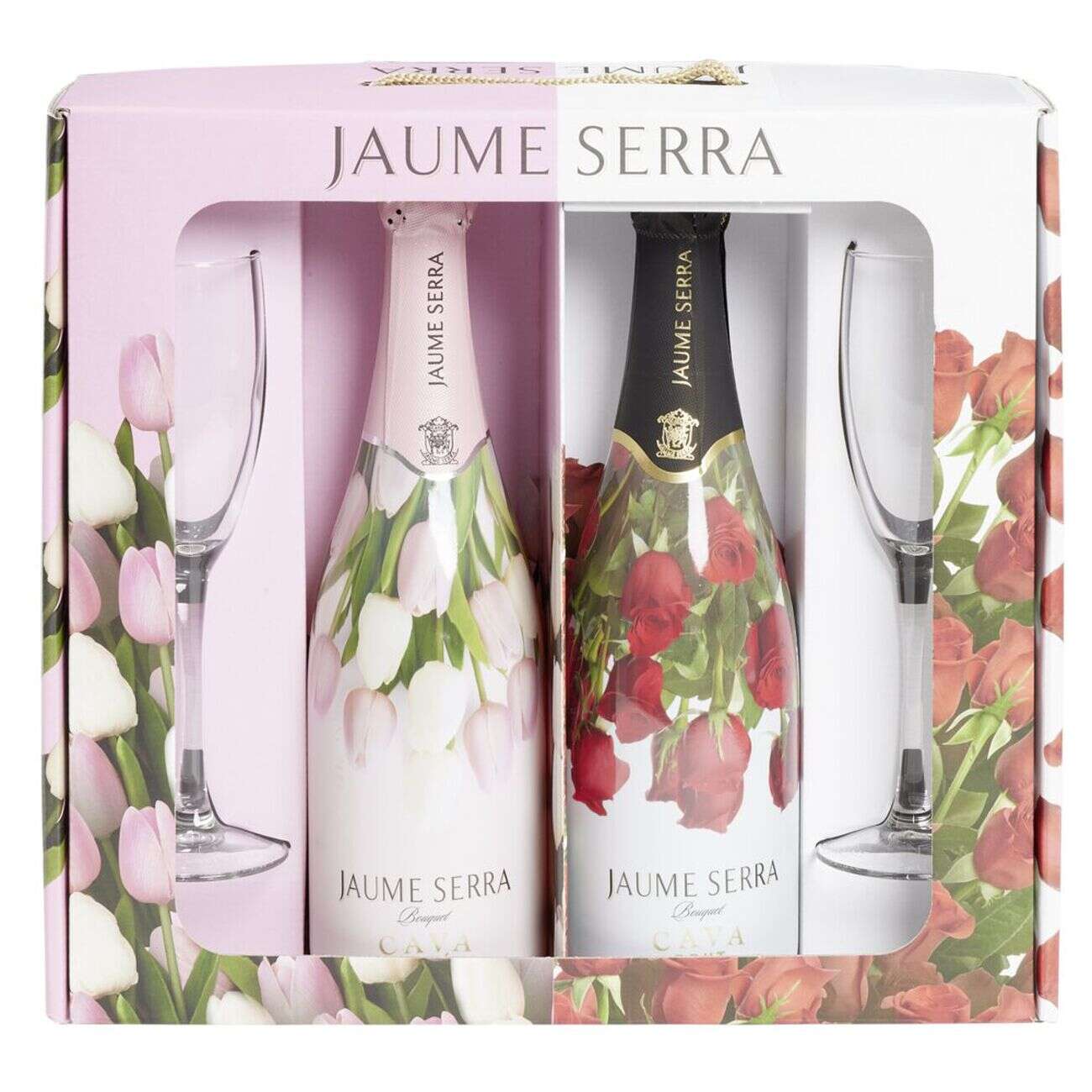 Coffret vin pétillant Cava Jaume Serra bouquet 2 bouteilles brut et rosé avec flûtes 2x75cl