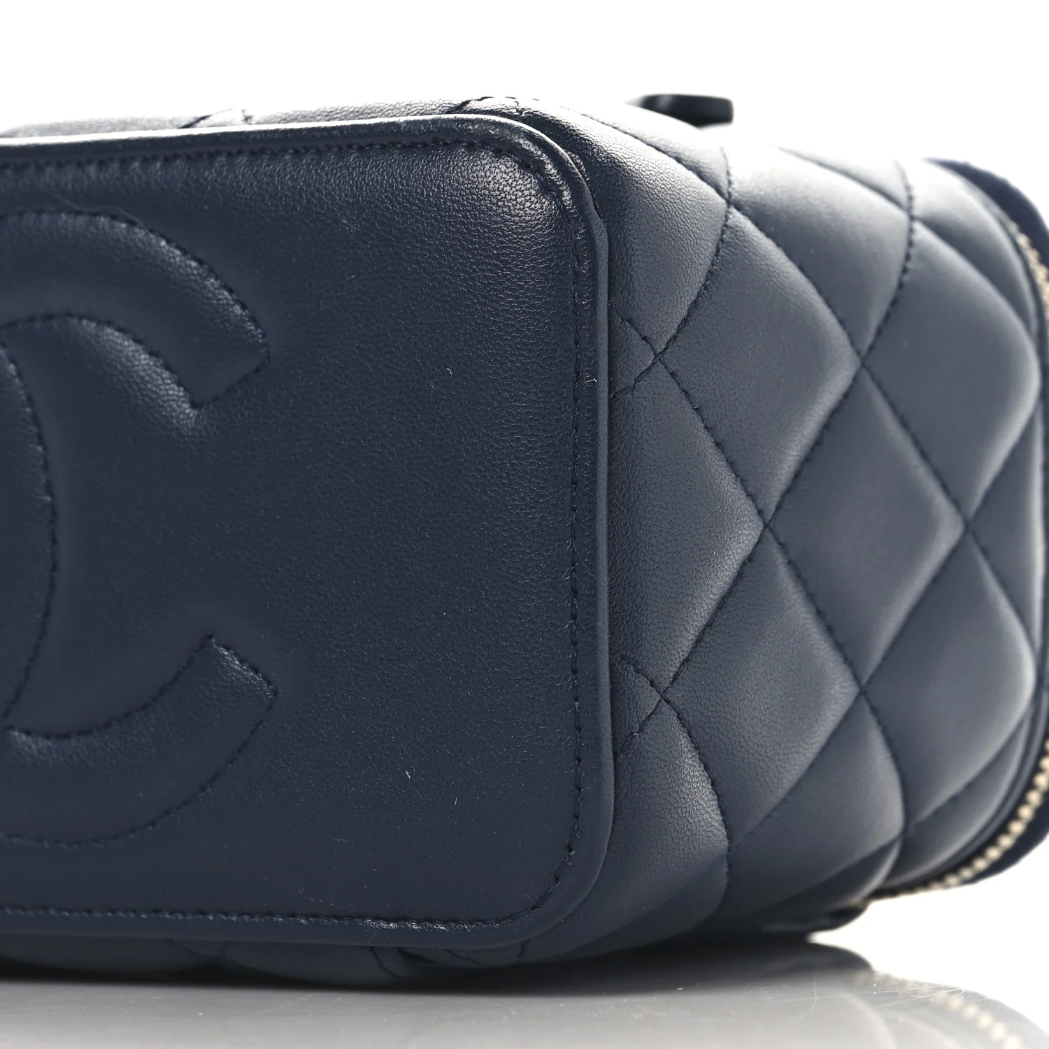Lambskin Quilted Metal Small Top Handle Vanity Case With Chain Blue