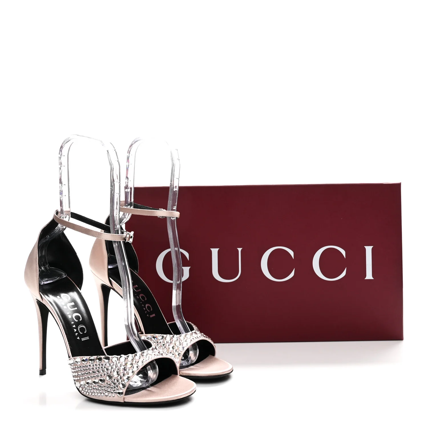 Satin Crystal Ankle Strap Sandal Pumps 39.5 Skin Rose