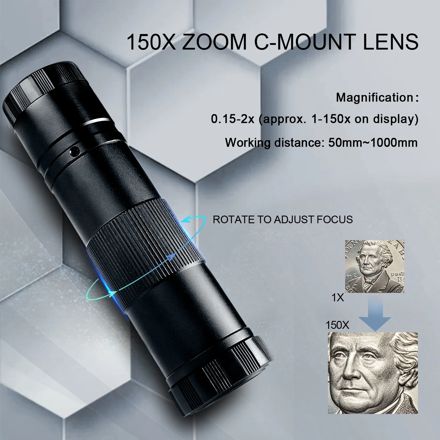 Digital Microscope for Adult 13MP 1080P HDMI VGA Industrial Video Microscope with 150X Zoom C-Mount Lens Foldable Stand LED Ring Light for Electronics Inspection, Jewelry and Watch Repair(13MP/HDMI/1080P/VGA) - Image 10