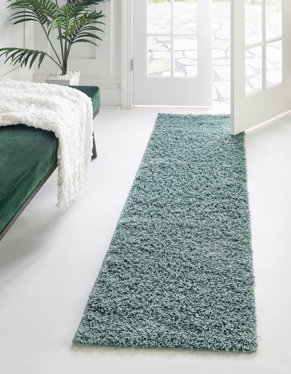 Comfort Solid Shag 60cm x 245cm Runner Blue Area Rug