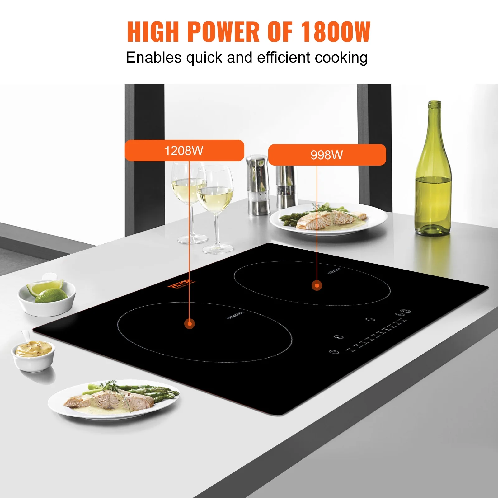 24 inch Electric Cooktop 2 Burners Ceramic Glass Stove Top Touch Control(24"/2 Burners/1800W) - Image 3