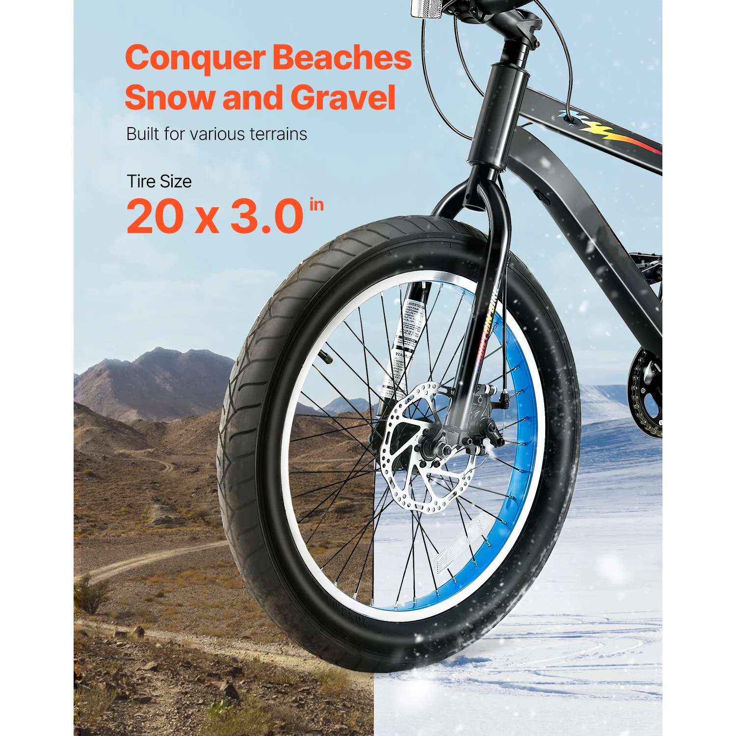 20-Inch Mountain Bike, 7-Speed Twist Shifting, Comfortable Saddle, Dual Disc Brakes, Durable Steel Frame, Fat Tire Bicycle for Trail and Snow - Image 3