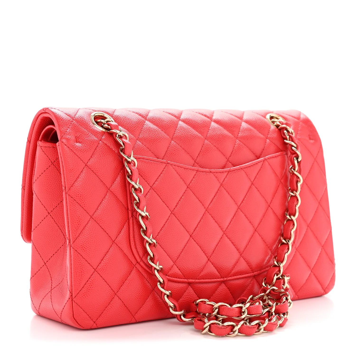 Caviar Quilted Medium Double Flap Red