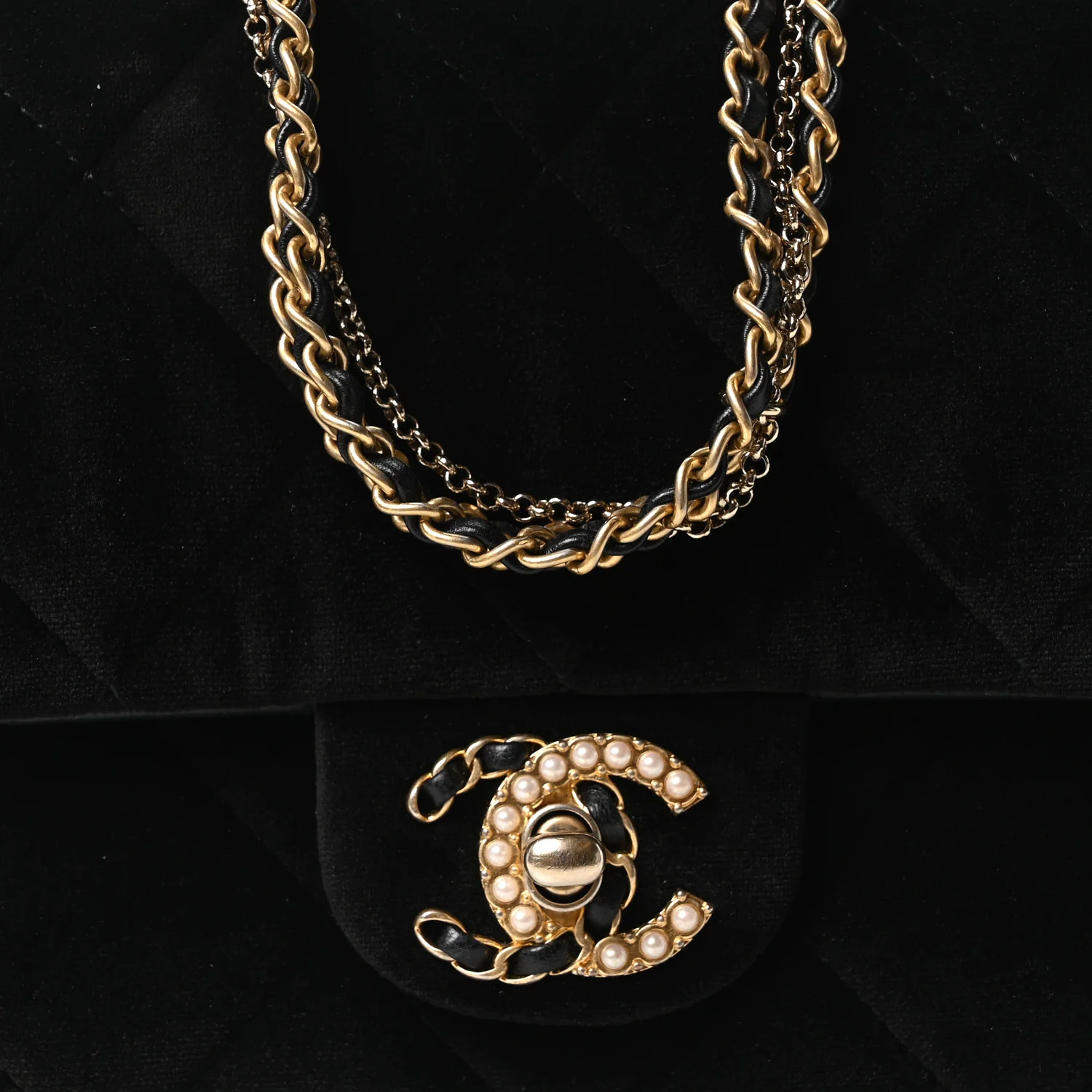 Velvet Quilted Crush On Chains Flap Bag Black
