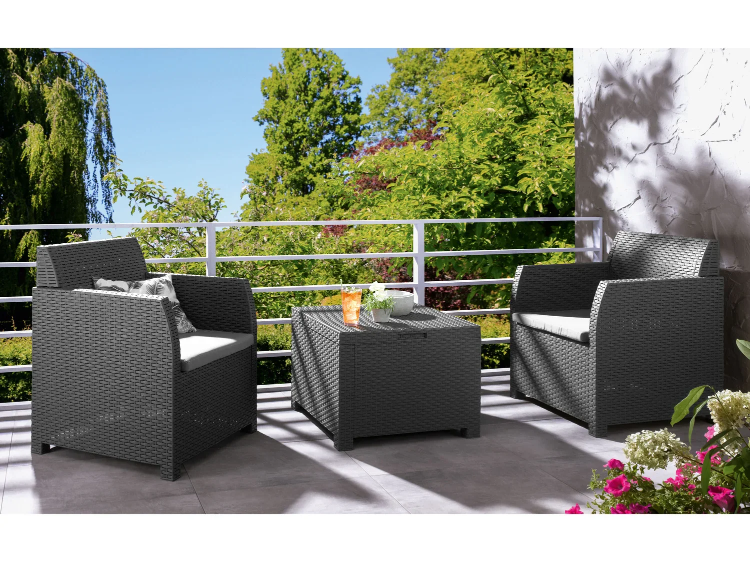 LIVARNO home Ensemble de meubles de balcon, anthracite/gris, 3 pices