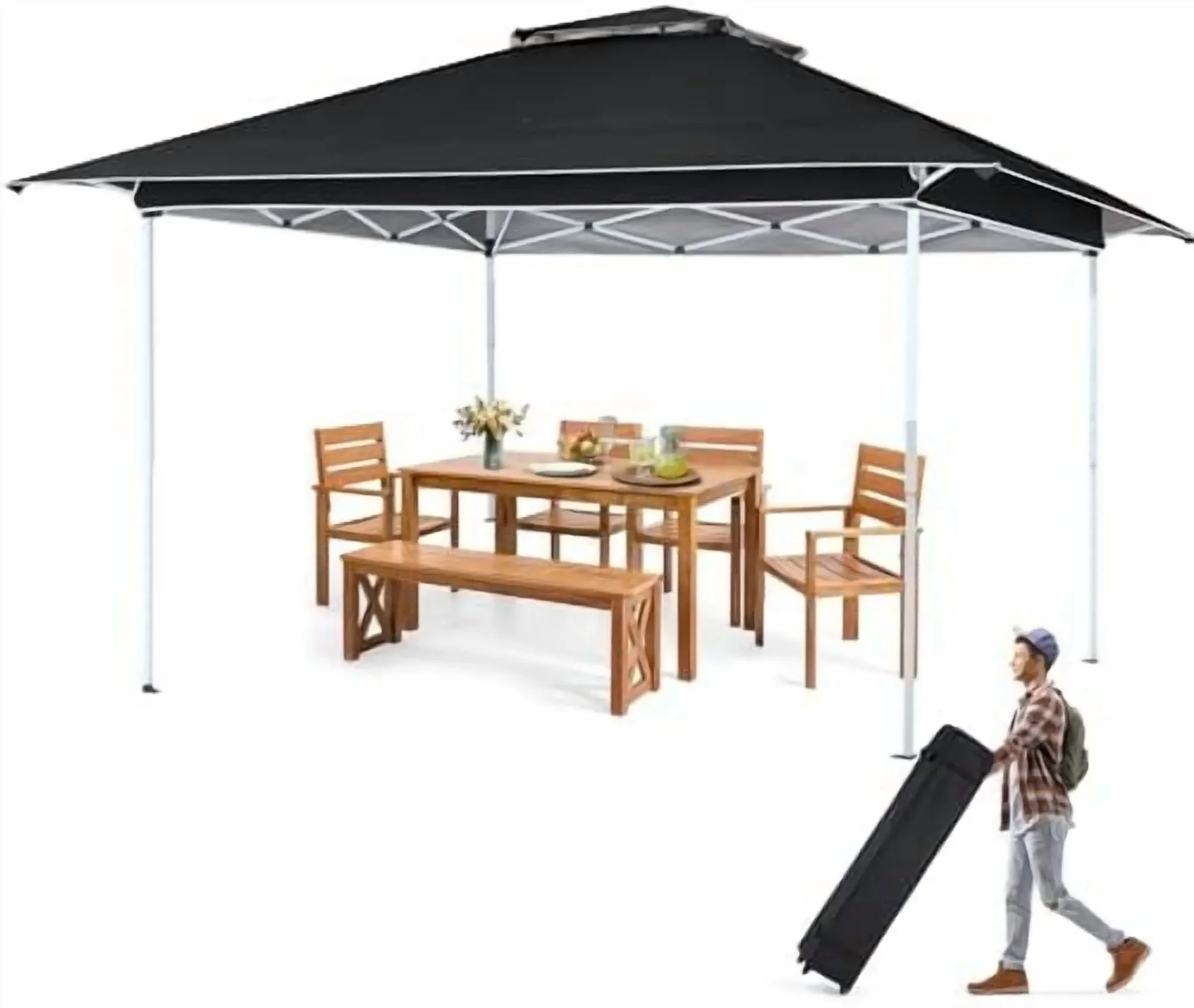 Pop Up Tent Canopy, Waterproof Canopy with Net and UV Resistant, Sidewalls Instant Shelter Canopy Tent with Carrying Roller Bag for Garden, Grill and Backyard (White)