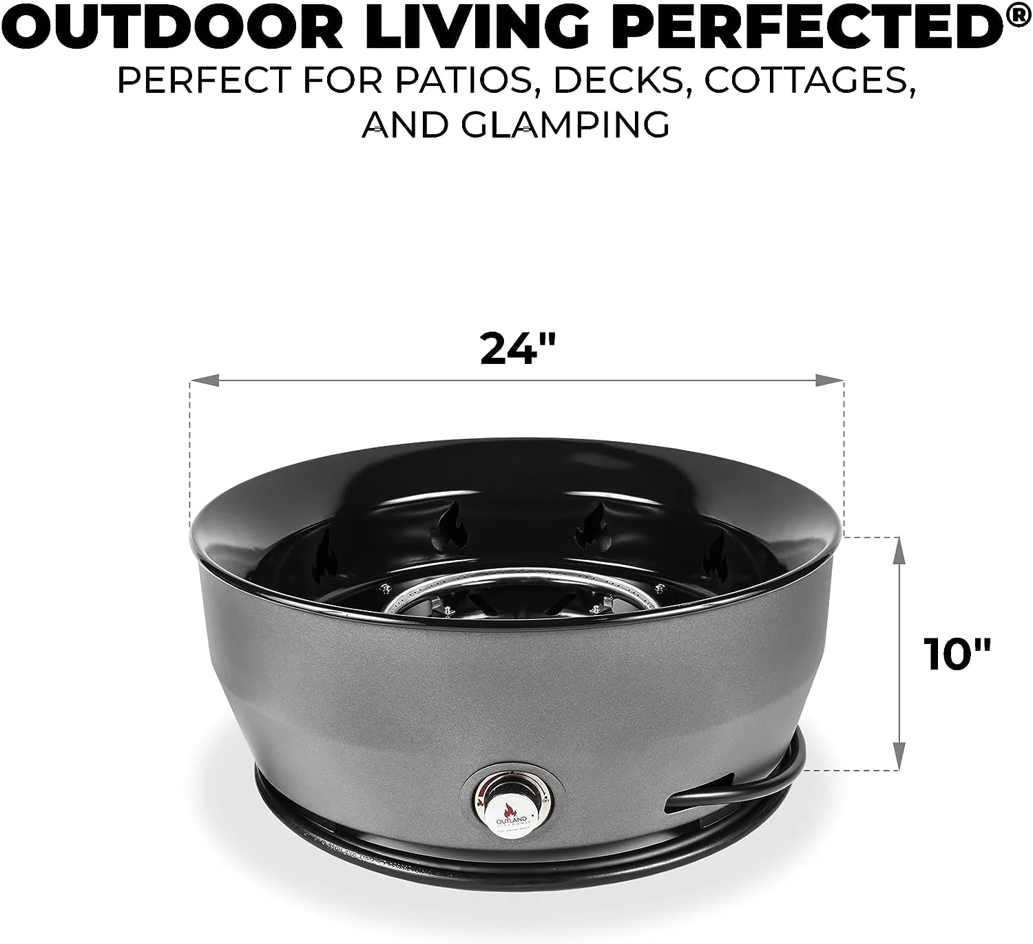 Large Outdoor Propane Gas Fire Pit for Outside, 60,000 BTU/h, 24 inch with Lid Modern Lake Country 800 Fire Bowl Firepit for Patio, Graphite Gray(Graphite Gray) - Image 9