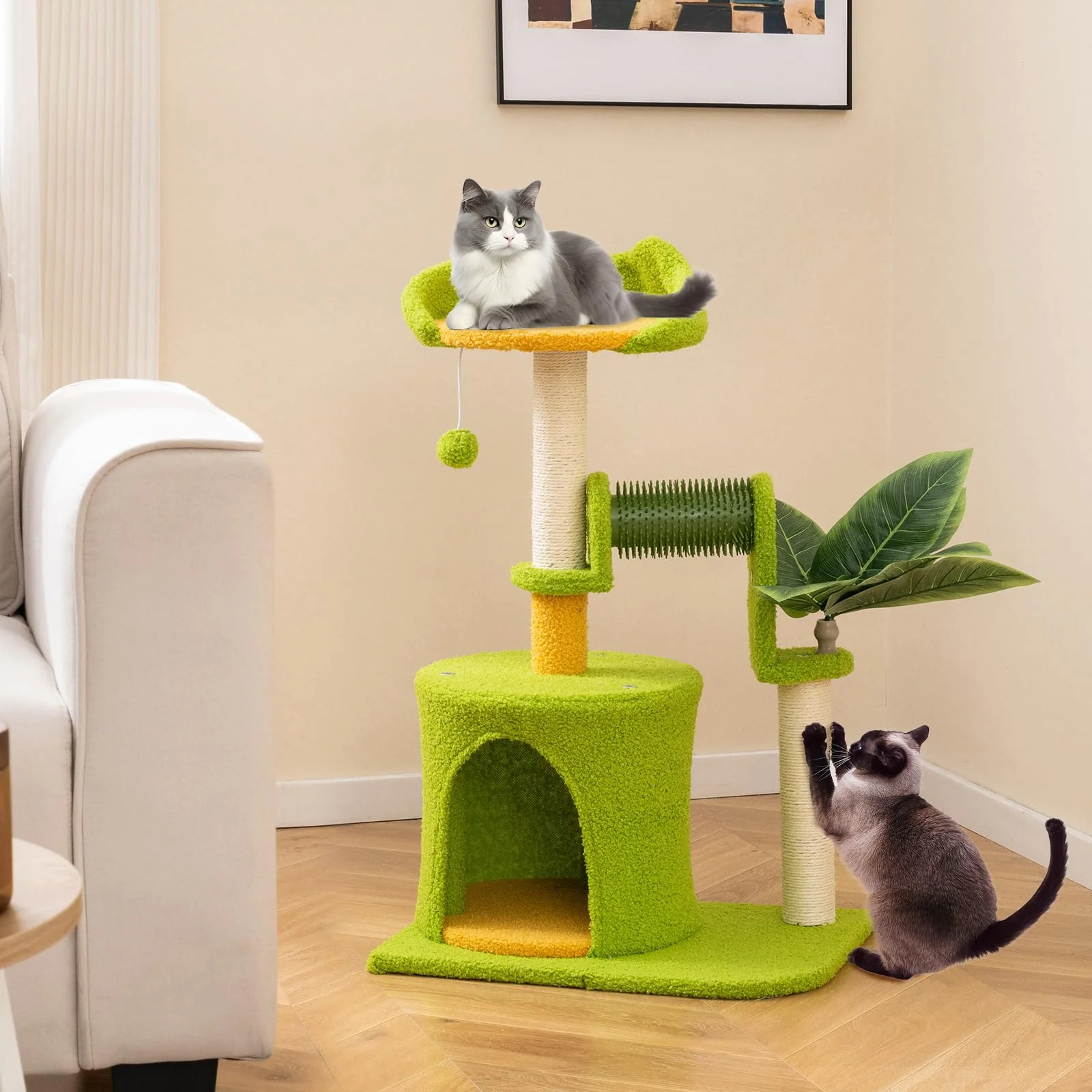 Tangkula Cute Cat Tower with Sisal Scratching Posts