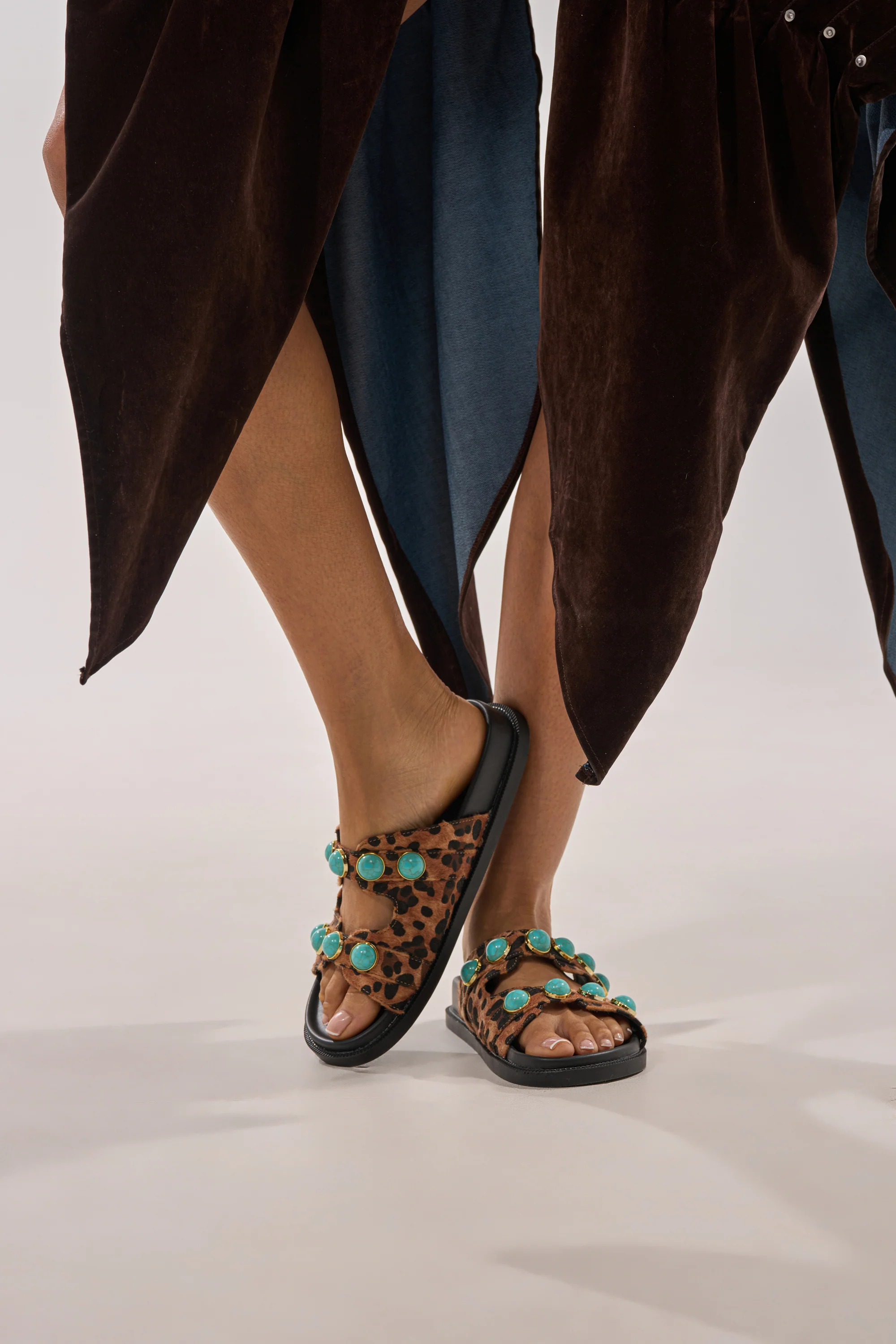 AZALEA WANG UZUMATI LEOPARD SLIP ON SANDAL WITH STONES - Akira Store