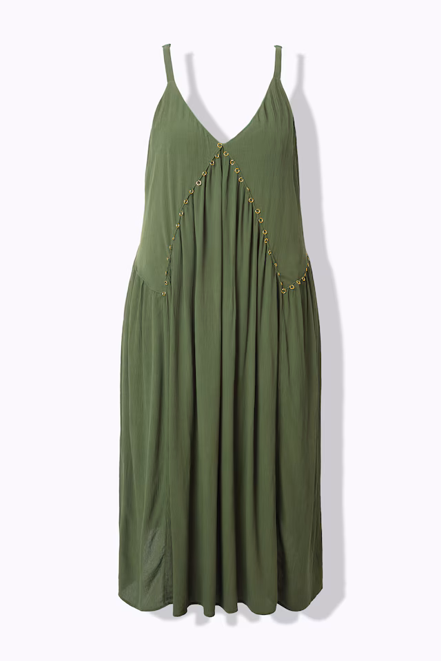 Sleeveless crepe A-line decorative seam maxi dress