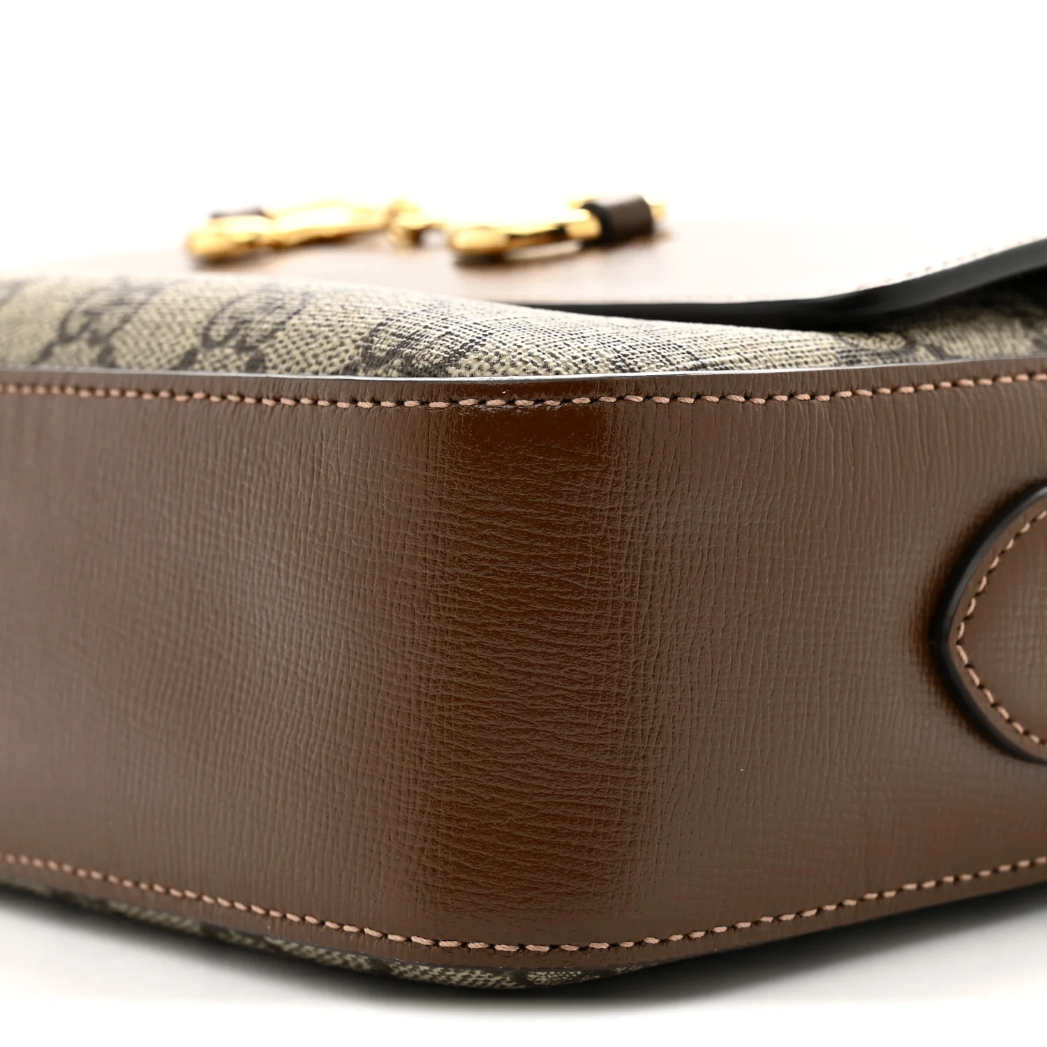GG Supreme Monogram Small Horsebit 1955 Shoulder Bag Beige Brown Sugar