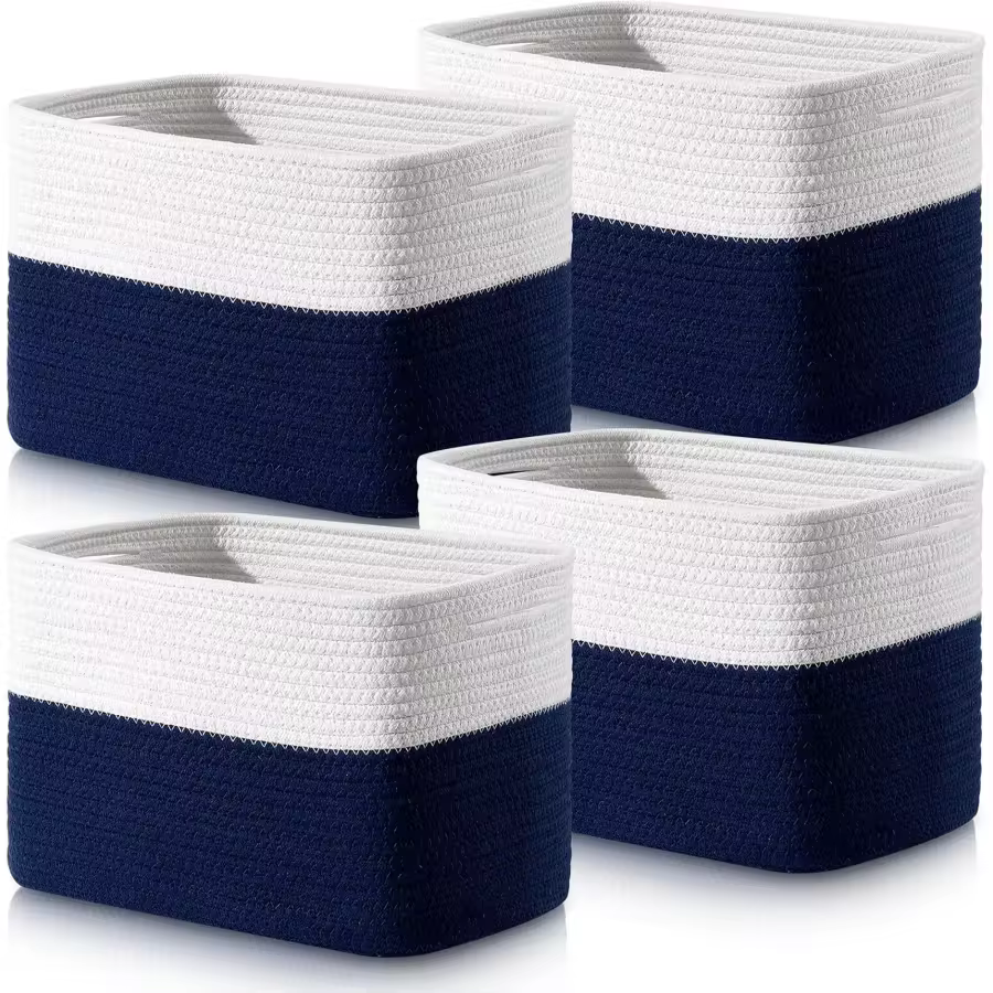Rope Storage Bins - 12'X10'X9' Decorative Woven Basket With Handles, For Blankets, Laundry &Amp; Home Shelves (4 Pack, White