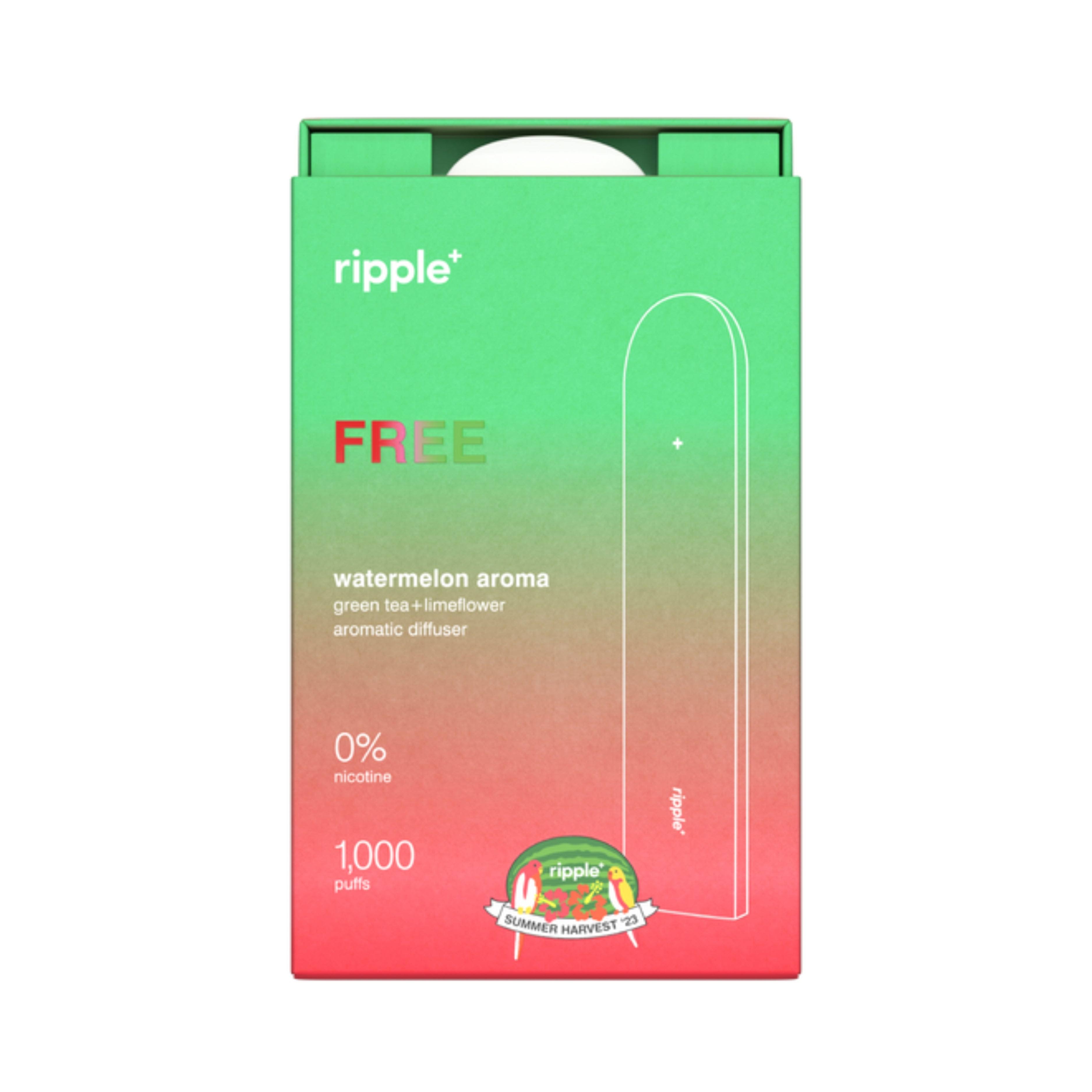 ripple+ Free - Limited Edition - Zero Nicotine Watermelon Puffs | Portable Aromatherapy Diffuser Pen | 1,000 Puffs