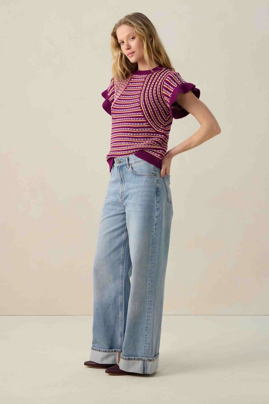 Paars gebreide trui met strepen