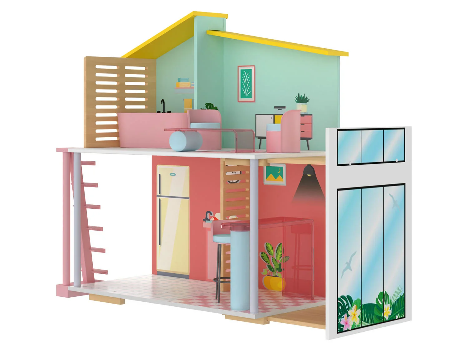 Playtive Maison de poupe en bois Fashion Doll, 8 pices