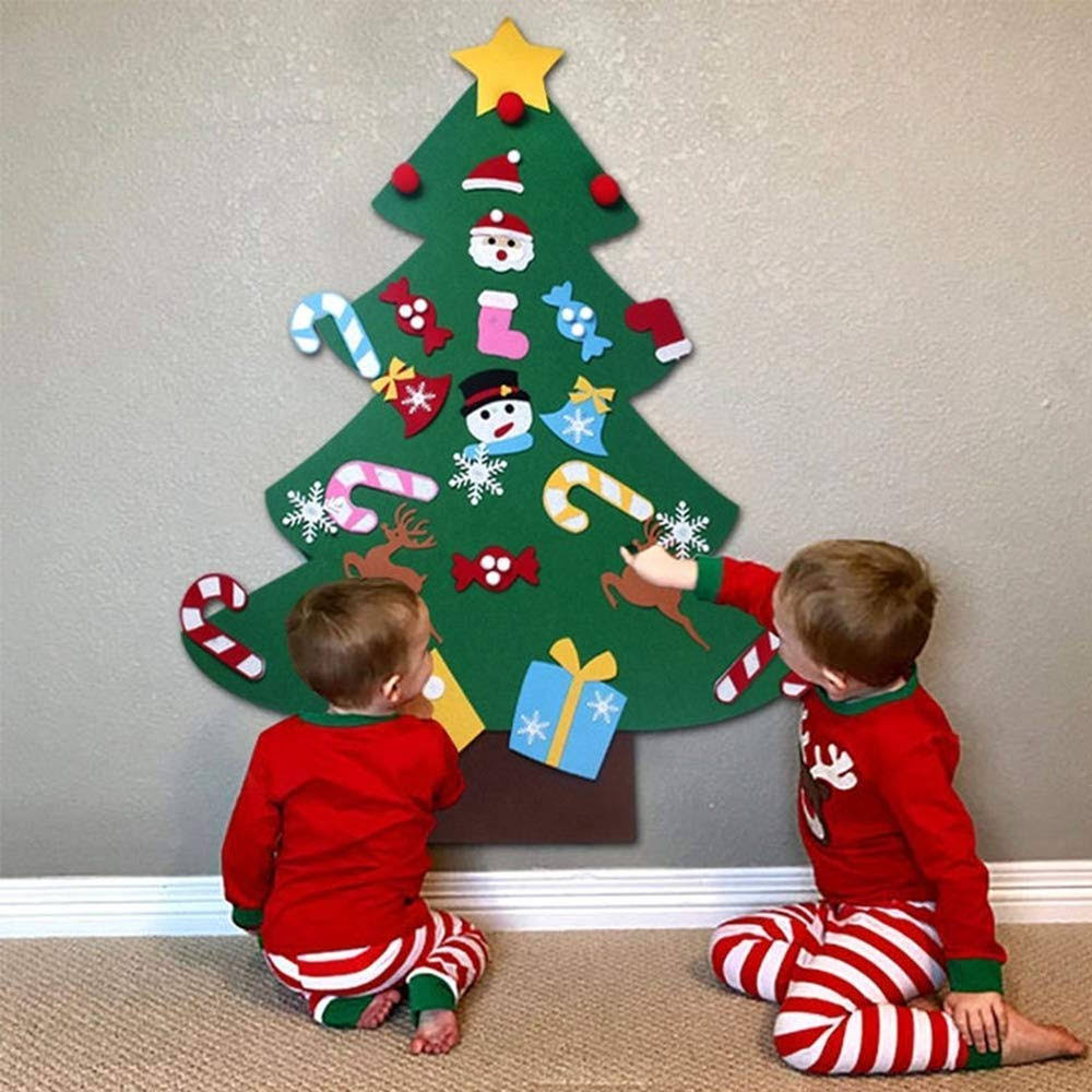B Bangcool DIY Felt Christmas Tree with 26pcs Xmas Ornaments 3.2ft DIY Christmas Tree Wall Hanging Xmas Gifts Christmas Decorations