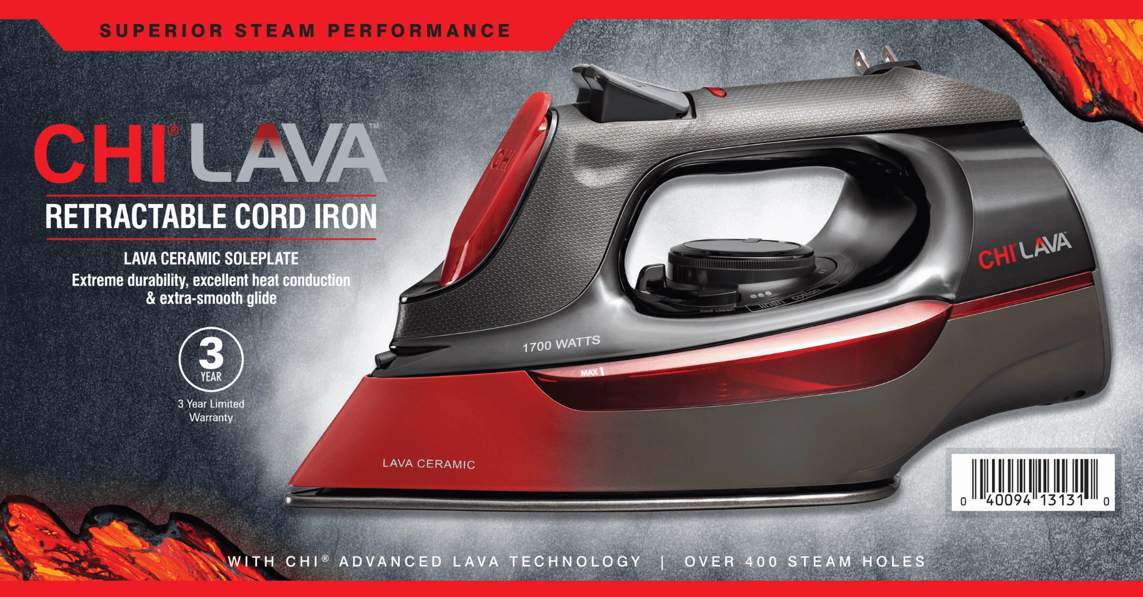 Lava Clothing Iron, Steam Iron for Clothes with Lava Ceramic Soleplate Retractable Cord, Black - Image 8