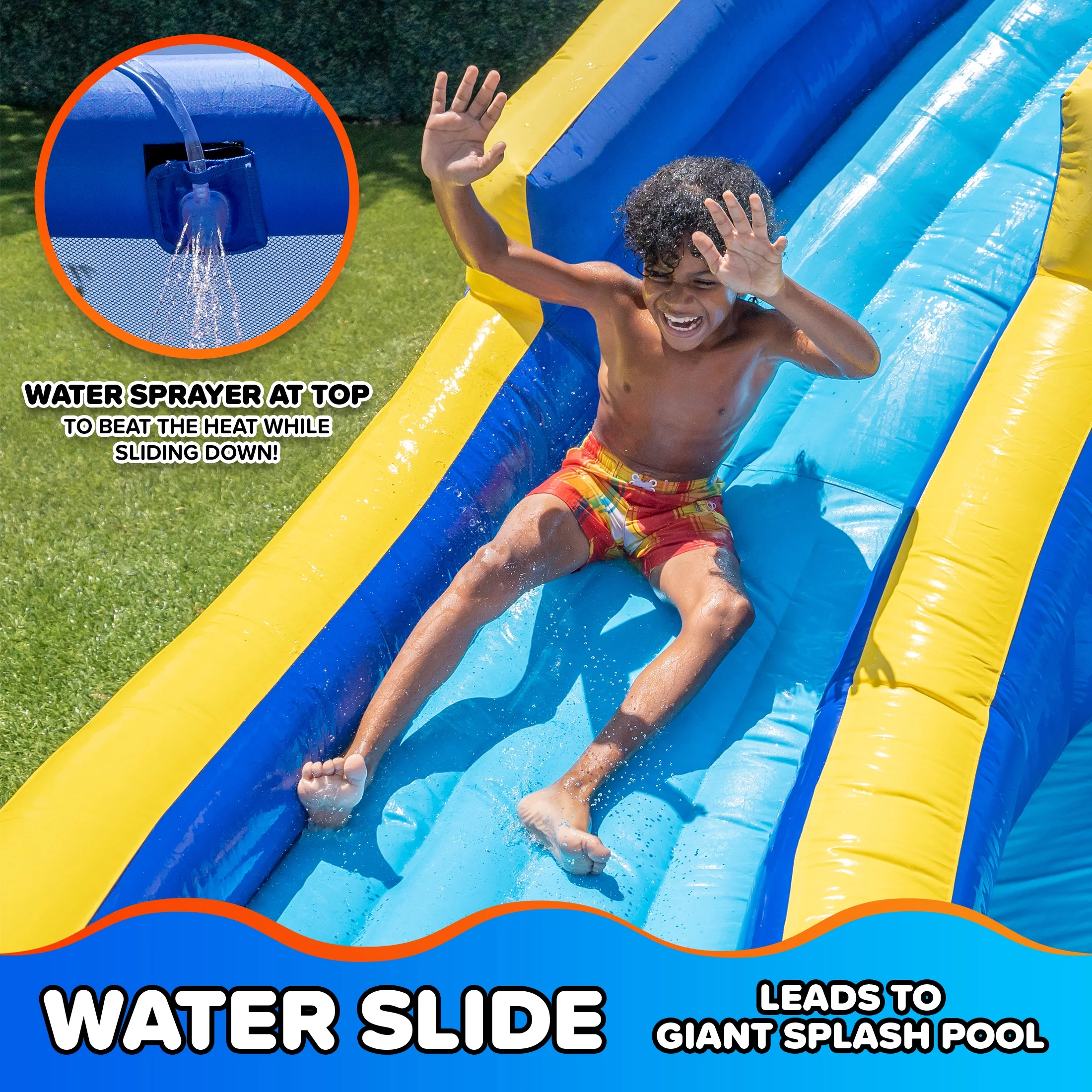 Sportspower�?big Wave II Inflatable Water Slide with Climbing Wall & Splash Pool, Ages 3 - 8, Heavy Duty, ASTM Certified, Lifetime Warranty on Included Blower