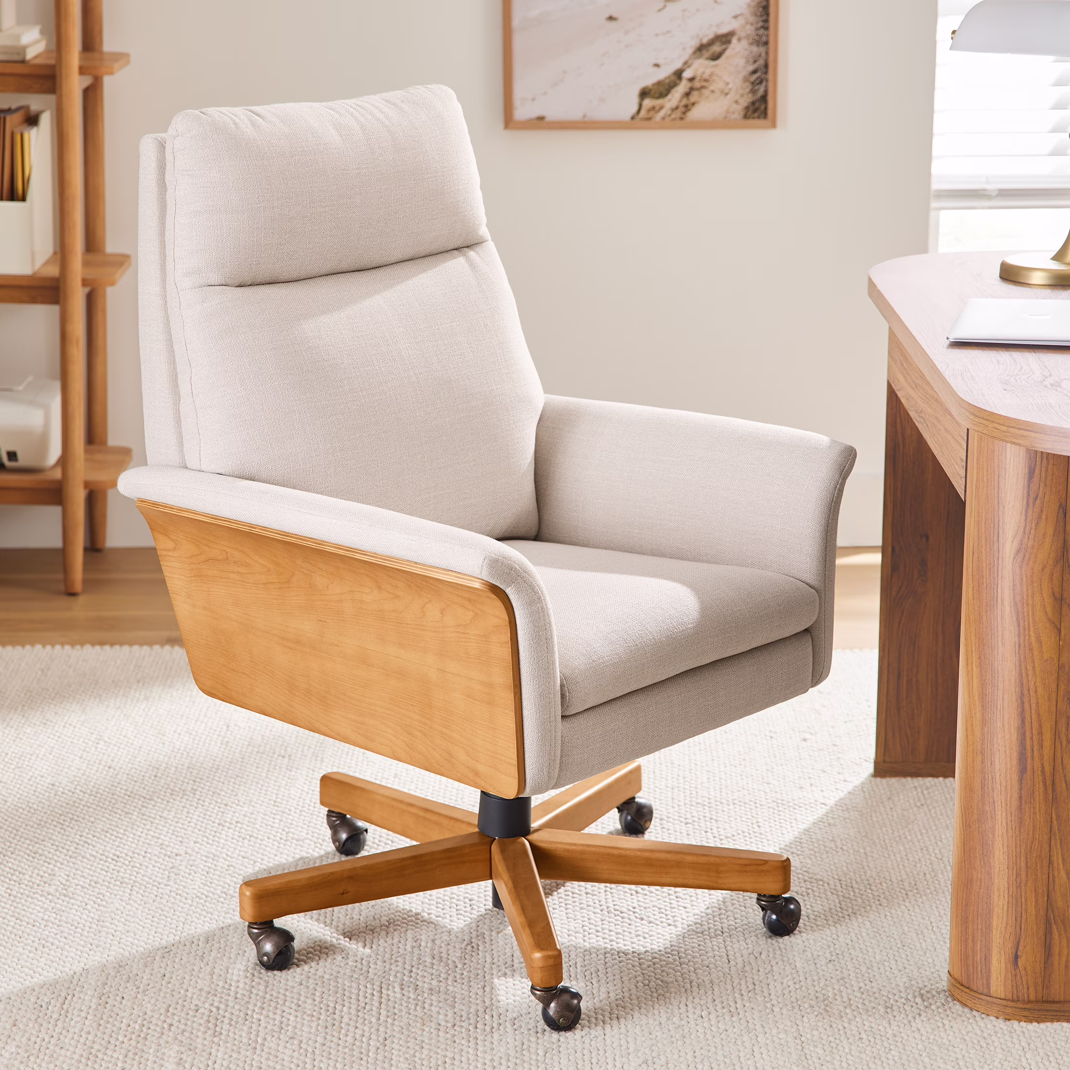 Better Homes & Gardens Juliet Tall Back Office Chair, Olive and Light Honey Finish
