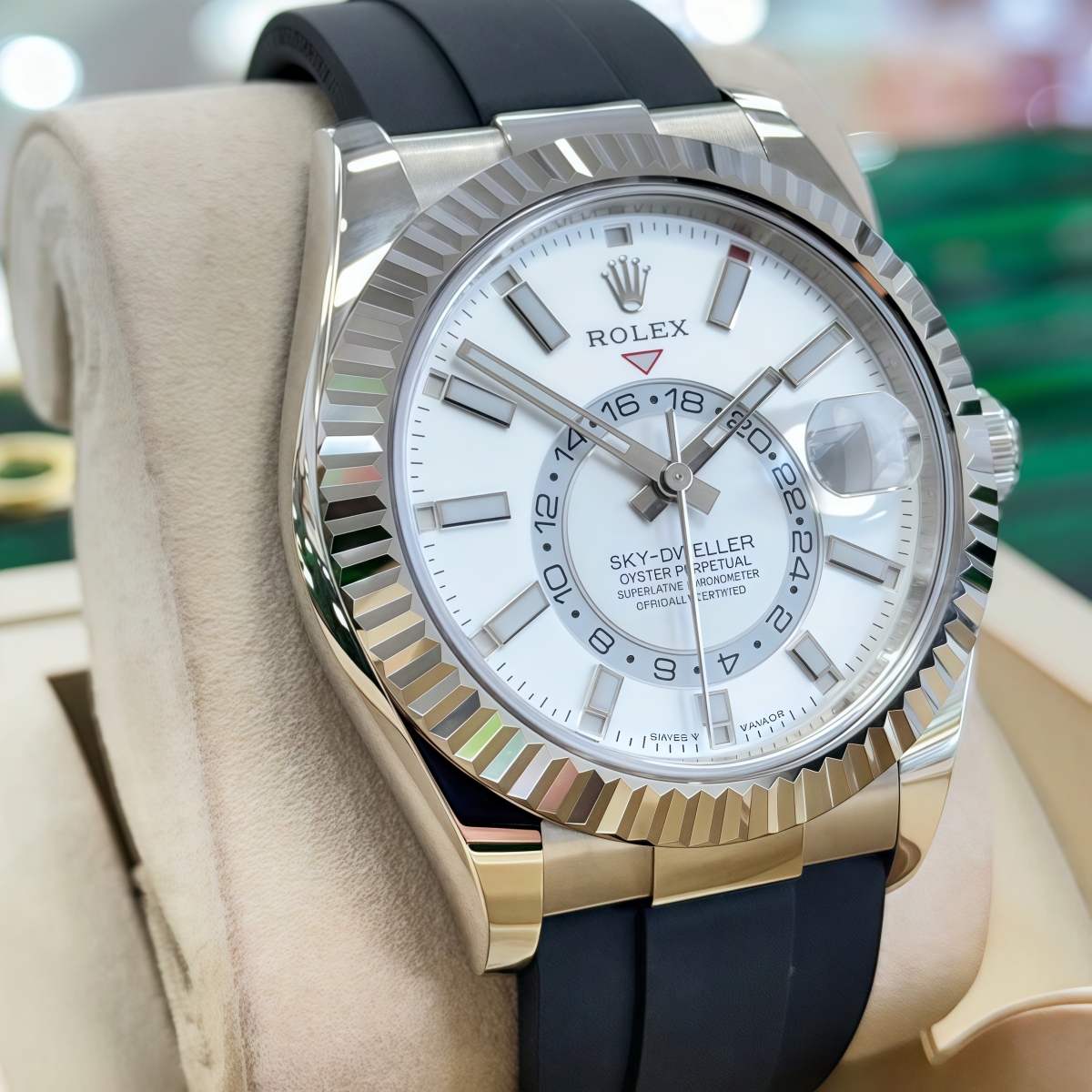 [Super Clone]RLX Sky-Dweller 42mm White Gold White Dial Oysterflex - 336239