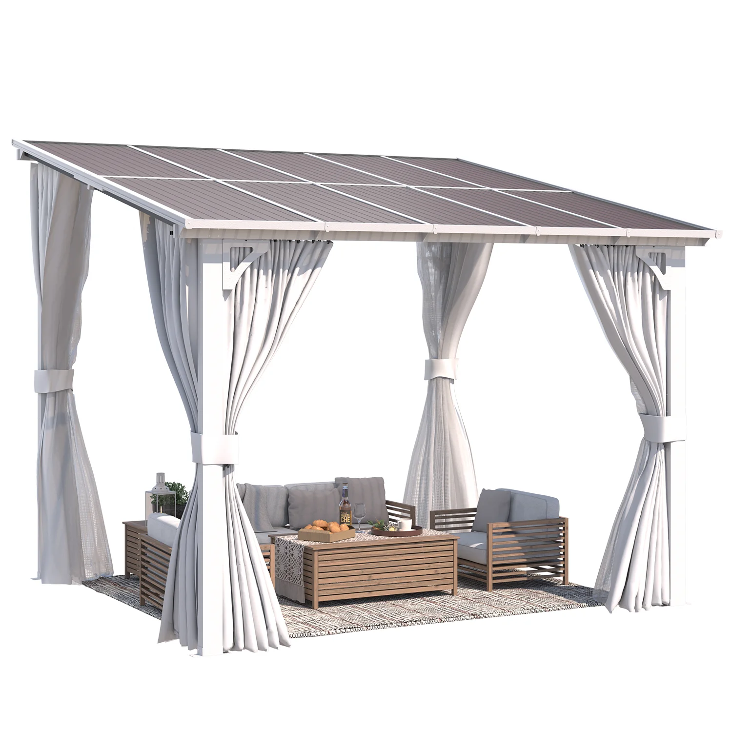 AECOJOY 10'x8' Wall Gazebo with Curtains and Mosquito Netting, White