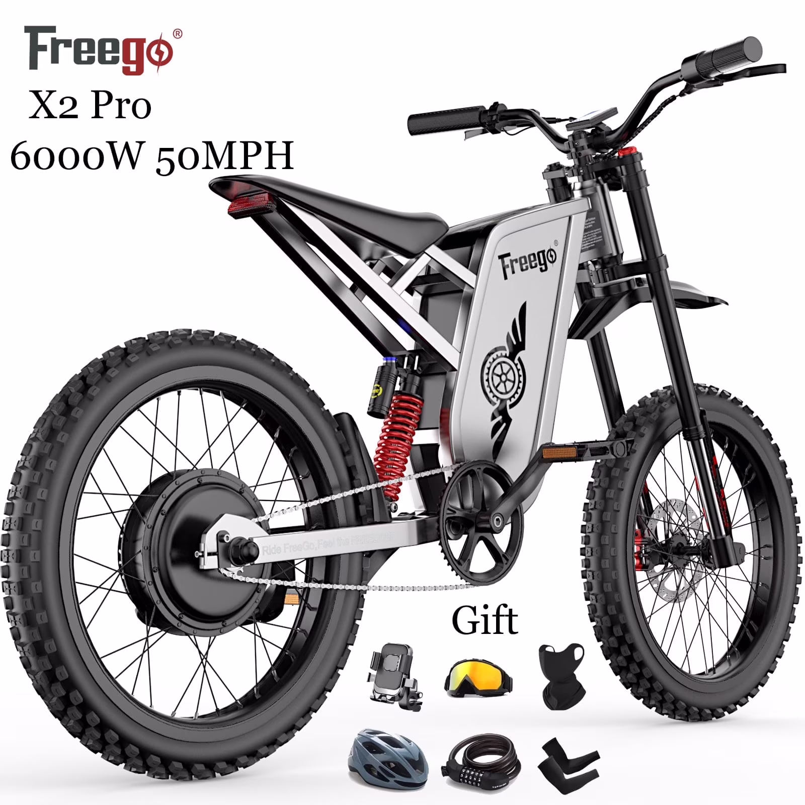6000W(Peak) Motor 60V/30Ah Battery X2Pro Electric Motorcycle for Adults, Electric Bike,50MPH/7 Speed Off Road Electric Bicycle,19x2 Full Suspension/Four-Piston Hydraulic Brake UL2849MTB(X2 pro Gray)