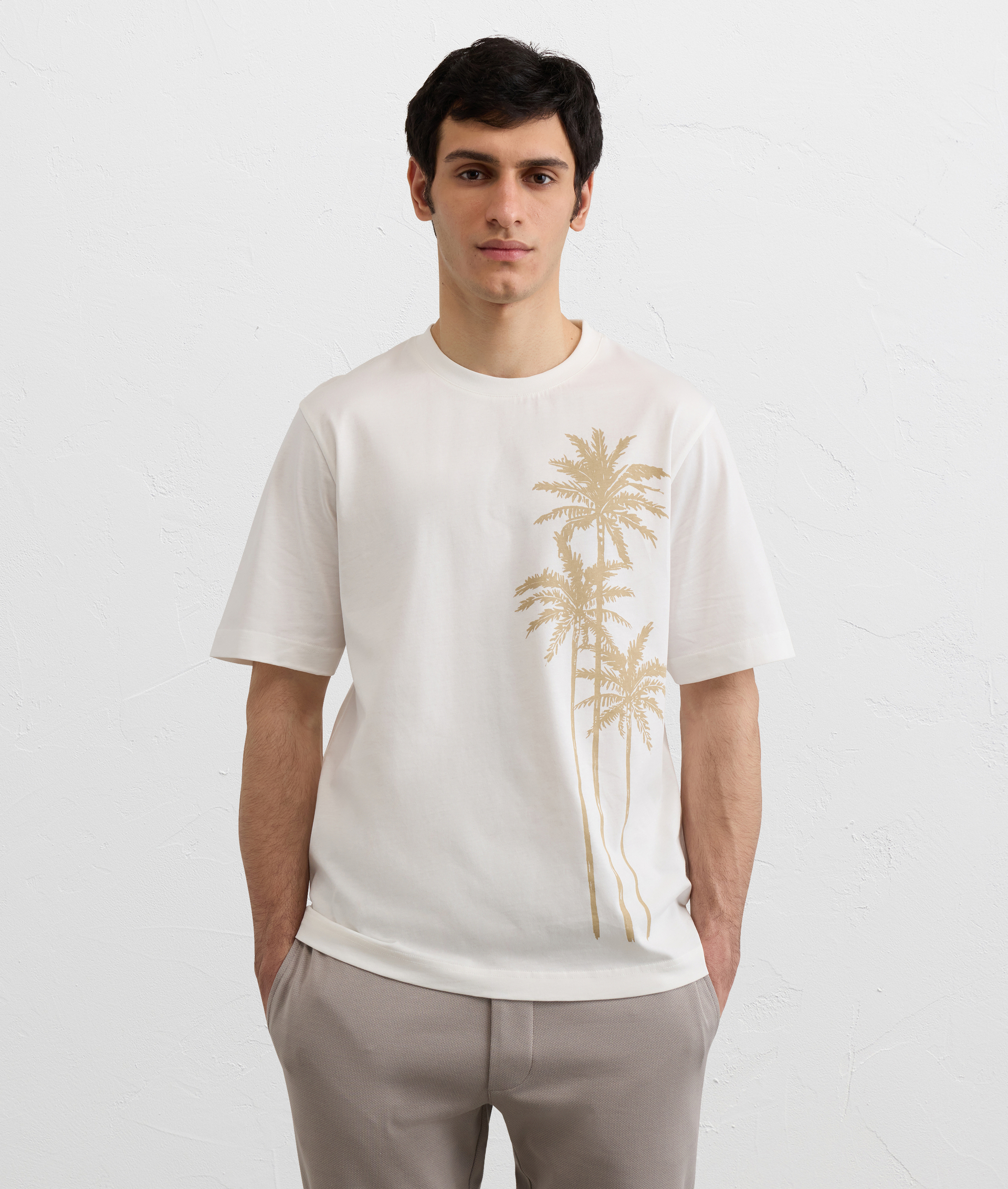 WHITE PRINTED COTTON T SHIRT