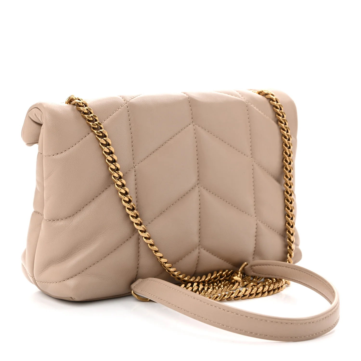 Lambskin Quilted Toy Loulou Puffer Monogram Chain Satchel Dark Beige