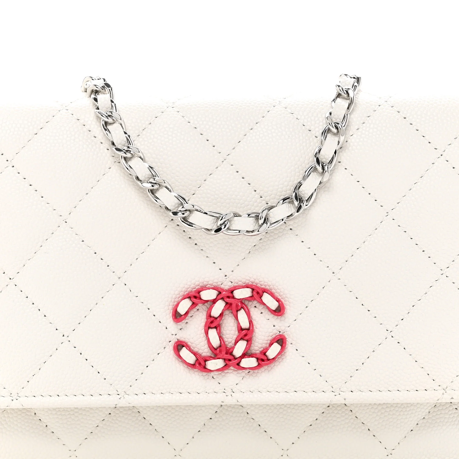 Caviar Quilted Chanel 19 Wallet On Chain WOC White Pink