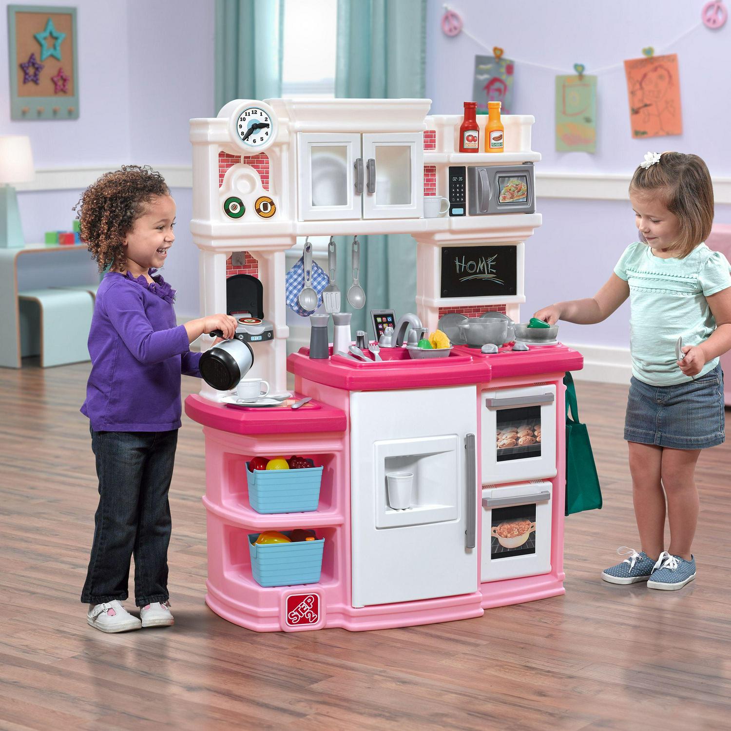 Step2 Great Gourmet Soft Pink Plastic Toddler Kitchen with 35 Piece Kitchen Playset