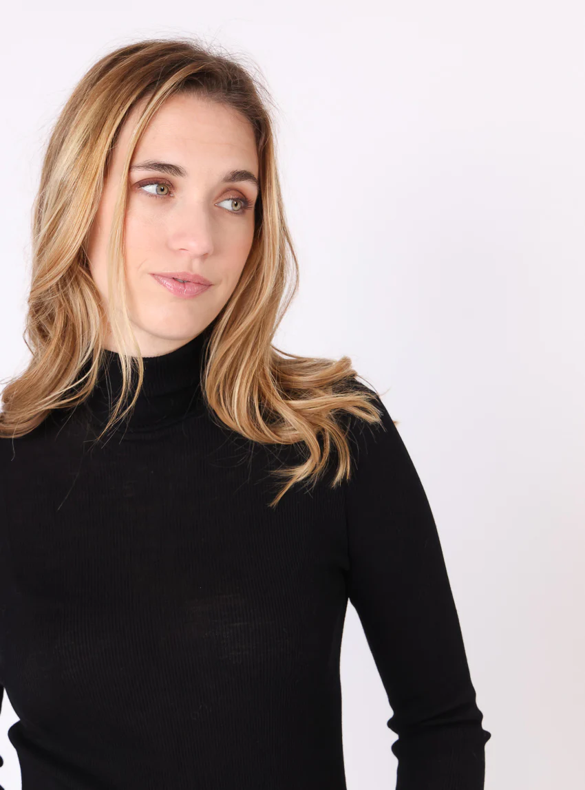 Pull chaussette col roulé laine et soie noir