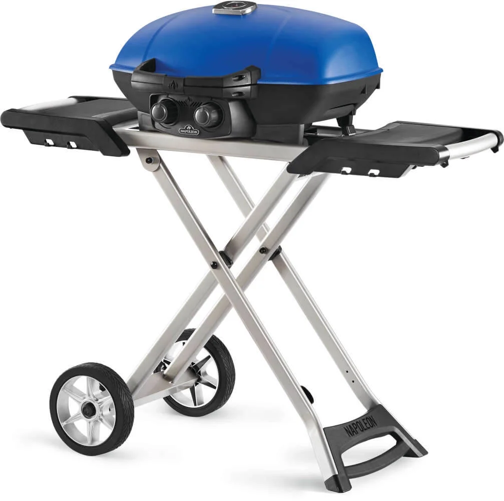 Napoleon Travelq 285X 1 - Burner Portable Propane Gas Grill in Blue with Scissor Cart