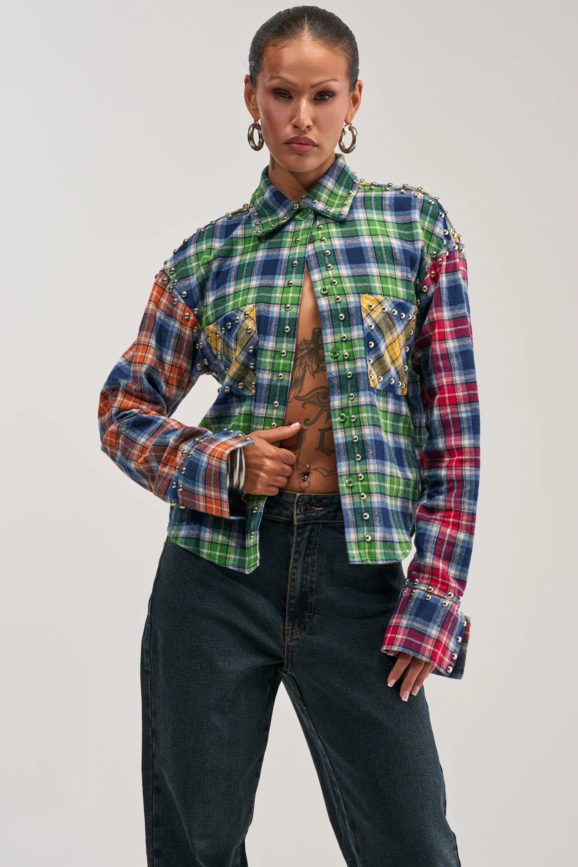 JUST FOR FUN PLAID EMBELLISHED BUTTON DOWN - Akira Store
