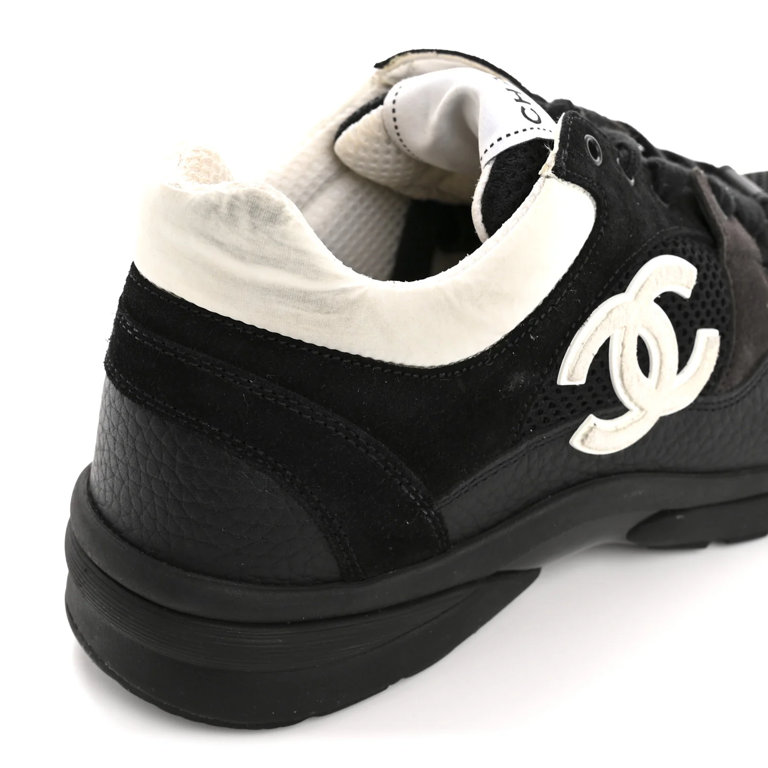 Mesh Suede Grained Calfskin Womens CC Sneakers 39.5 Black White