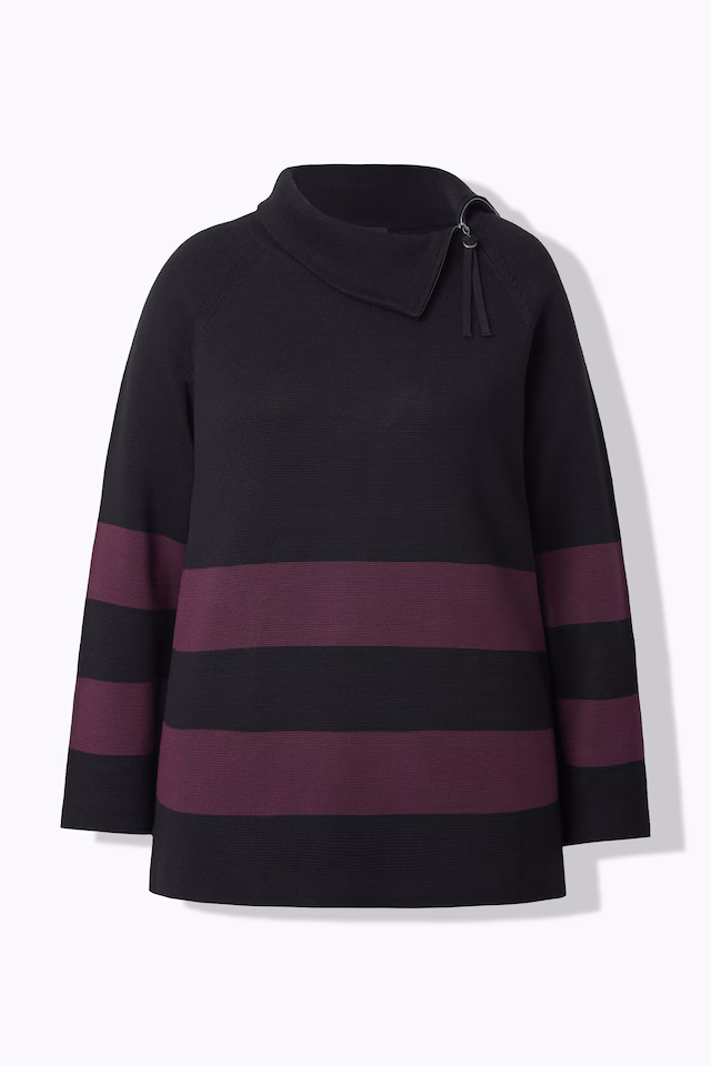 Block Stripe Asymmetric Turtleneck Sweater